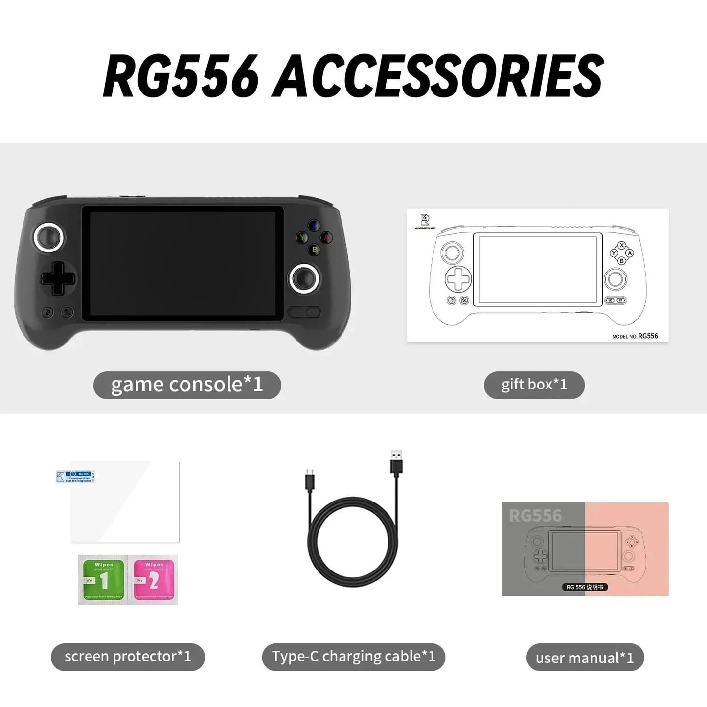 ANBERNIC RG556 Handheld-Spielekonsole 5,48 Zoll AMOLED-Bildschirm 1080*1920 Android 13 RAM8G+128G PS2-Spiel 5G WIFI 512G 80000Spiele