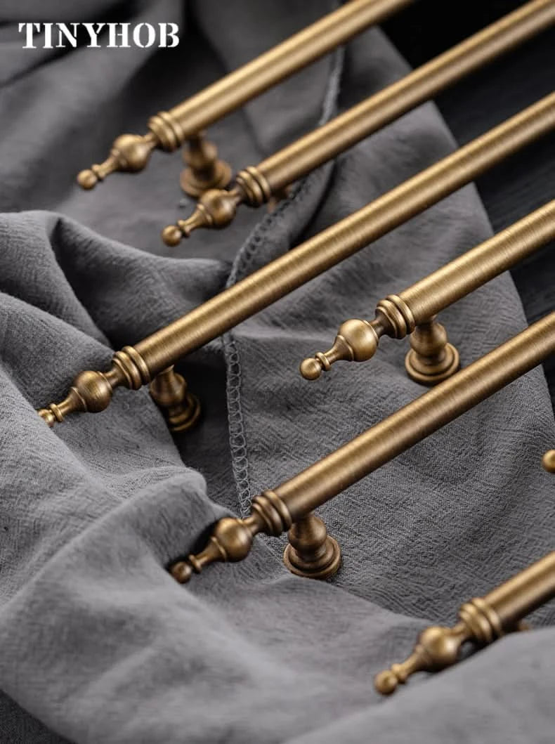 Tinyhob Solid Antique Bronze Pull Brass Cabinet Knobs T Bar Funiture Wardrobe Appliance Handle Long Pull Drawer Handle