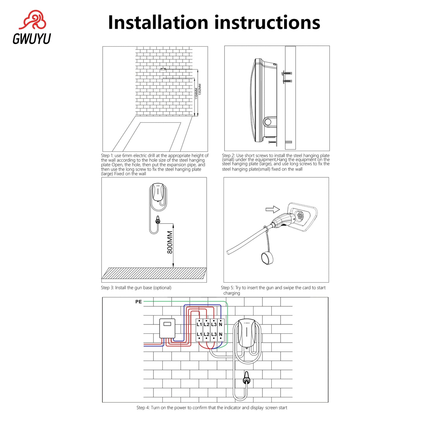 Wallbox EV Ladegerät 32A 7KW 16A 11KW 22KW 3-Phasen Elektrofahrzeug-Ladestation Typ2 IEC62196-2 Steckdose 5m Kabel Plug and Play