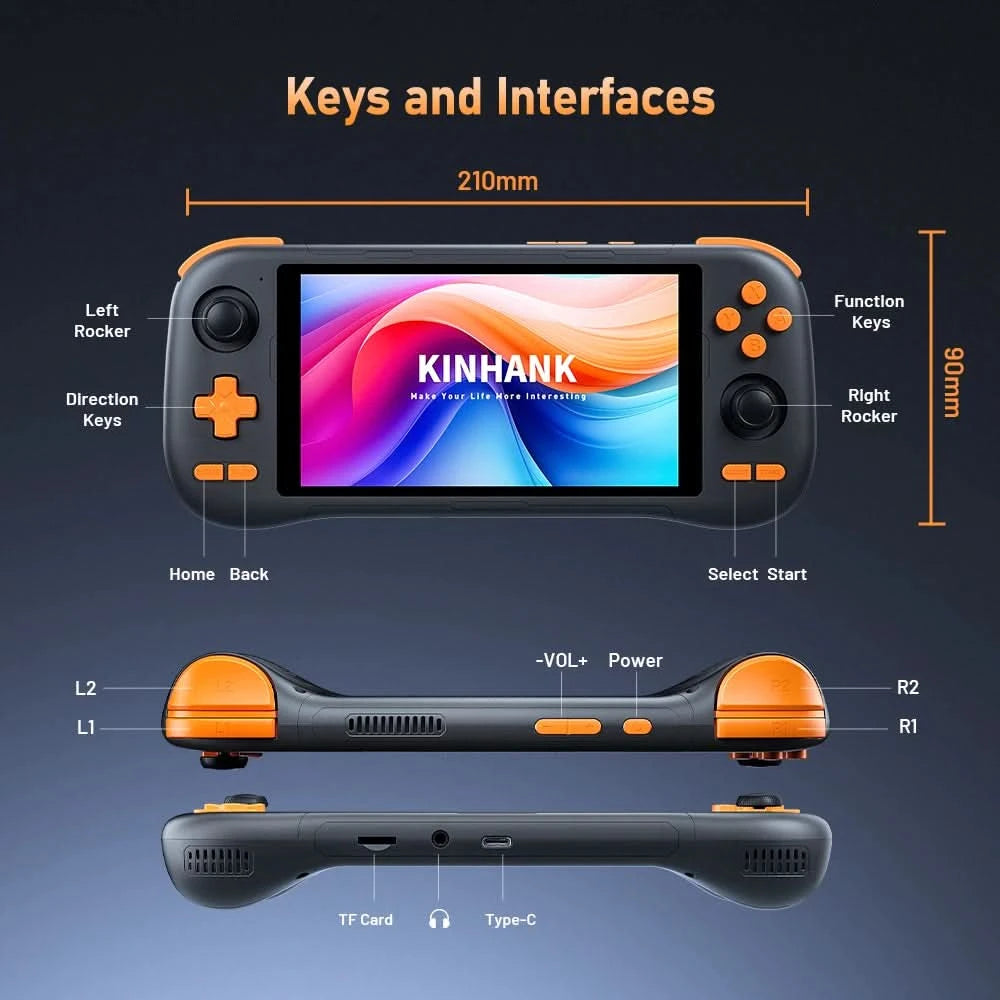 KINHANK K56 Handheld-Spielekonsole 5,5 Zoll Touchscreen 50 Emulatoren für Android 14 PS1/PSP/DC/SS 5000mAh WIFI5 Retro-Game-Player
