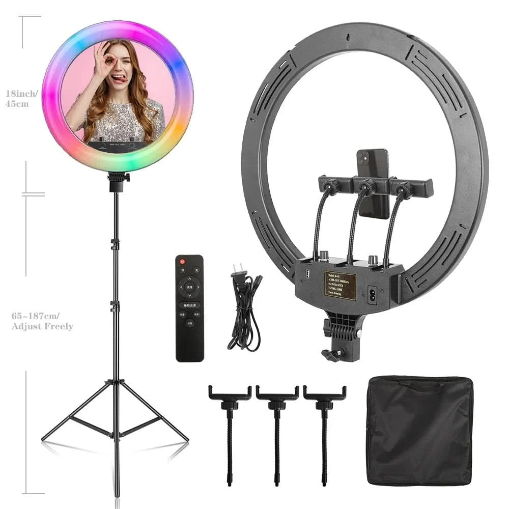 SH 18 Zoll Drehknopfringlicht LED Selfie Video Lampe mit Stativ Handyhalterung für YouTube Live Beleuchtung Foto Fotostudio