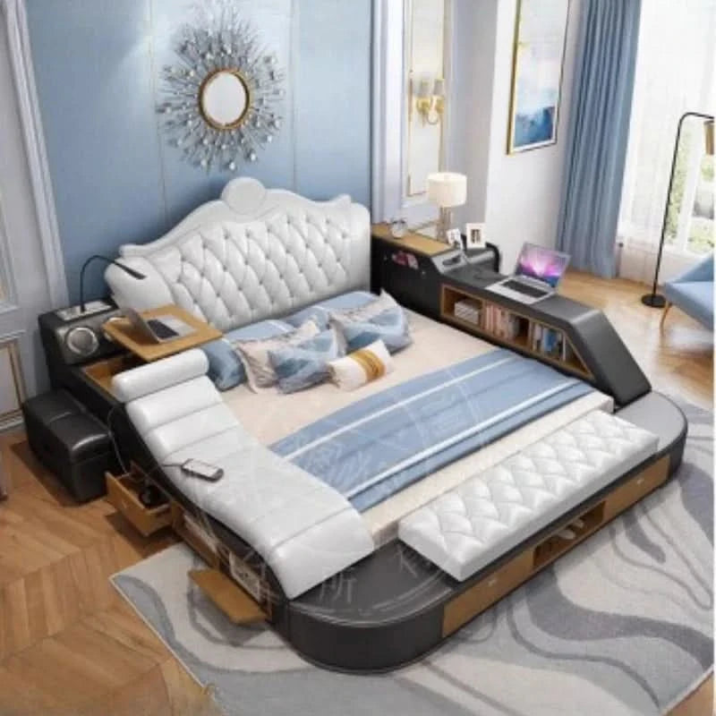 Headboard Storage Double Bed Queen Drawers King Size Smart Bed Luxury Princess Modern Letto Matrimoniale Bedroom Furniture