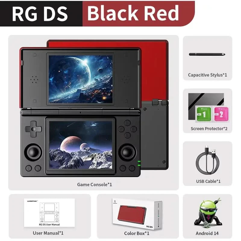 ANBERNIC RG DS Handheld-Spielekonsole 4" IPS Multi-Touchscreen Android RK3568 64-Bit 4000mAh Dual-Screen Flip-Videospieler