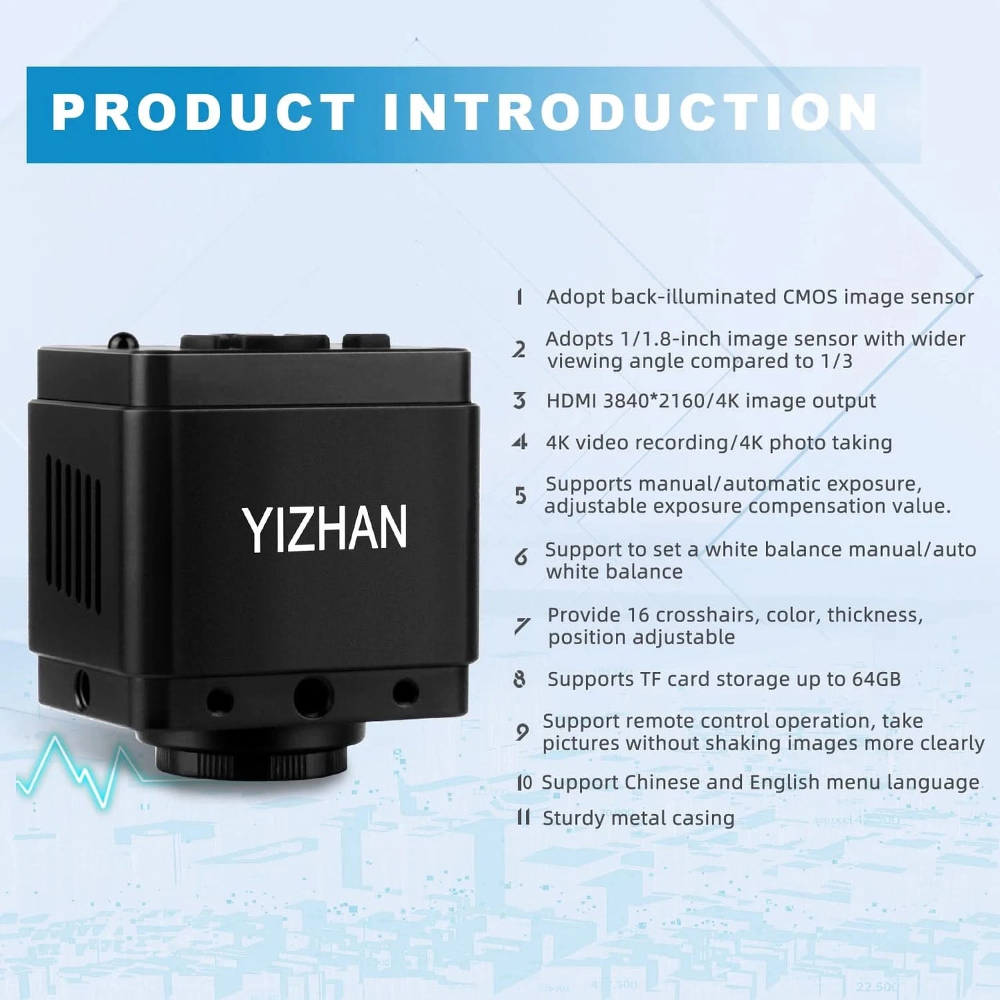 YIZHAN 4K UHD Elektronisches Digitalmikroskop 1080P 60FPS Video Industrielöt-/Schweißkamera 150X Objektiv Klappständer für PCB-Reparatur