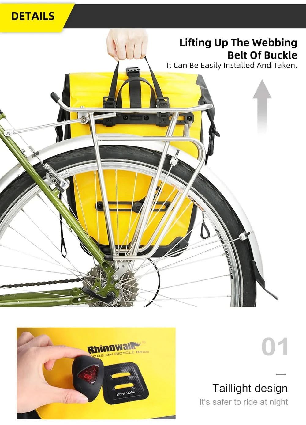 Rhinowalk Wasserdichte Fahrradtasche 20L/27L Reise Radtasche Korb Fahrrad Gepäckträger Hinten Sattel Tasche Fahrradtaschen & Packtaschen