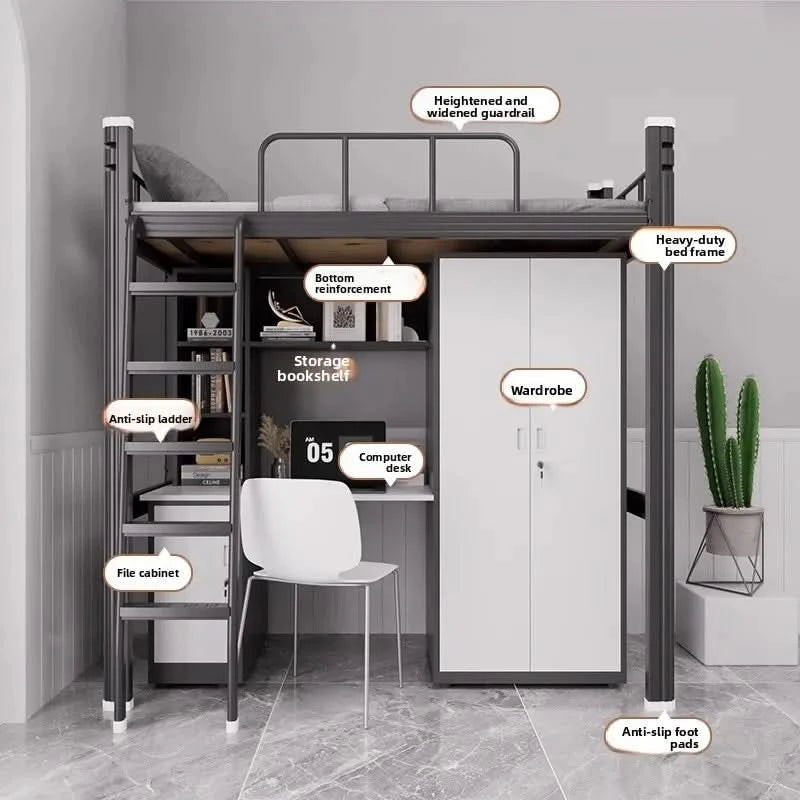 Upper Bed Lower Table Combined Bed College Dormitory Elevated Bed Small Apartment Household Wrought Iron Bed Apartment Bed