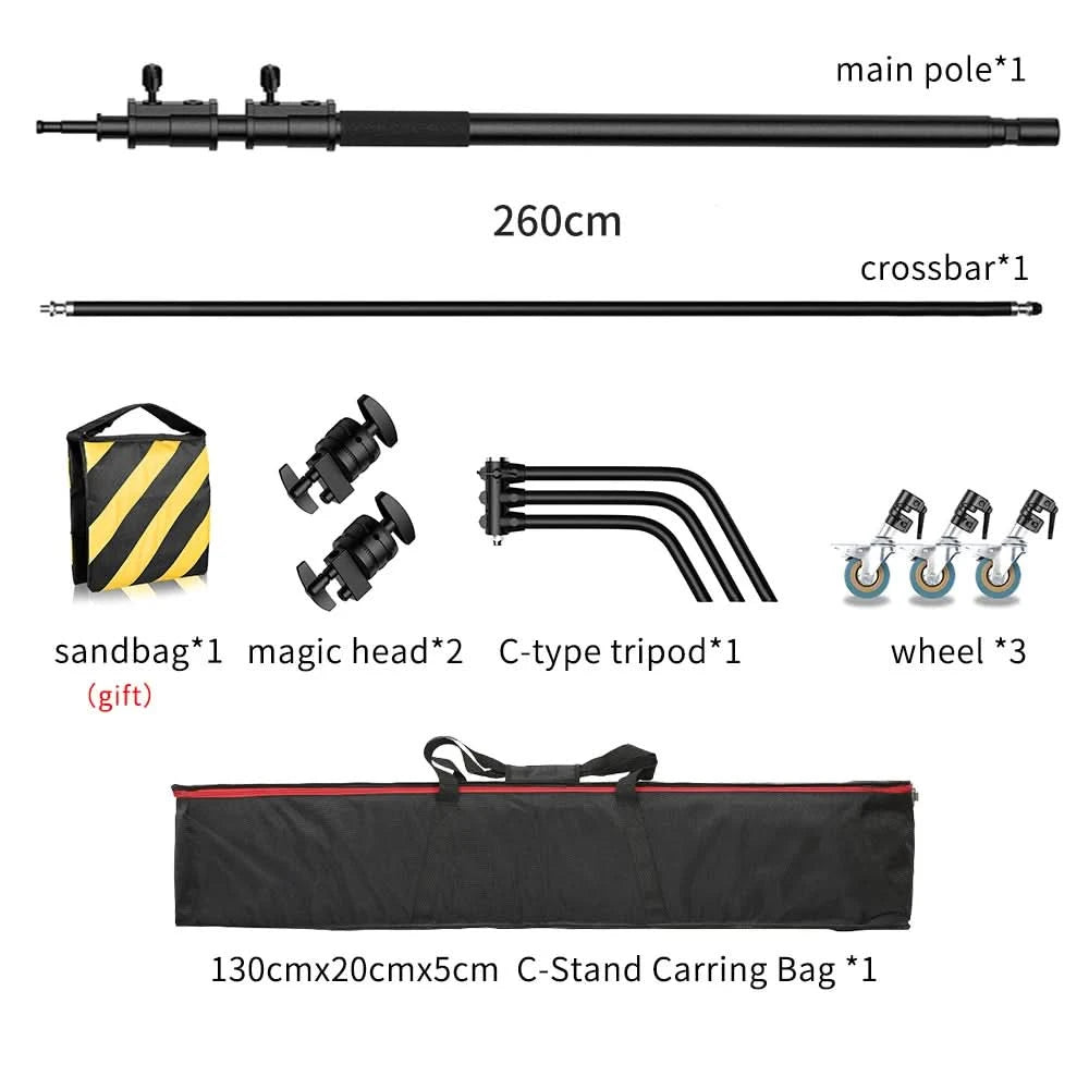 SH 2.6M/3.3M Black Stainless Steel Century Foldable Light Stand Tripod Magic Leg Photography C-Stand For Spot Light,Softbox