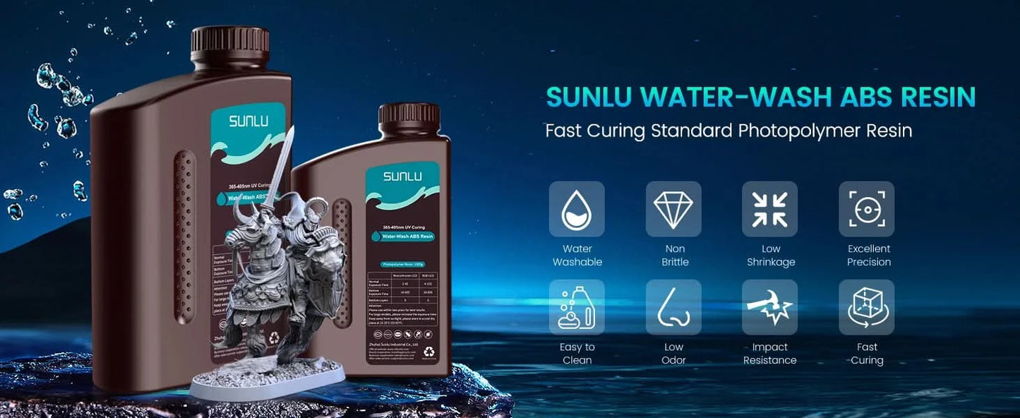SUNLU 2KG Wasserwaschbares / Wasserwaschbares ABS-Harz Harz 1000G/Flasche 405nm Schnelles UV-härtendes Photopolymerharz für LCD-3D-Druck