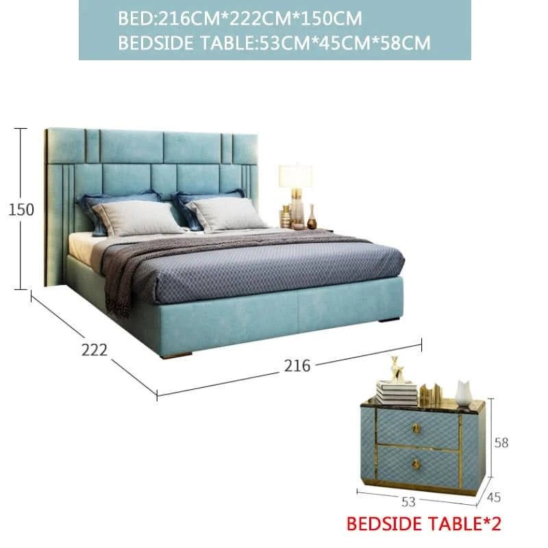 Modern leather bed First layer cowhide breathable Napa leather stainless steel plated 1.8Rice double bed
