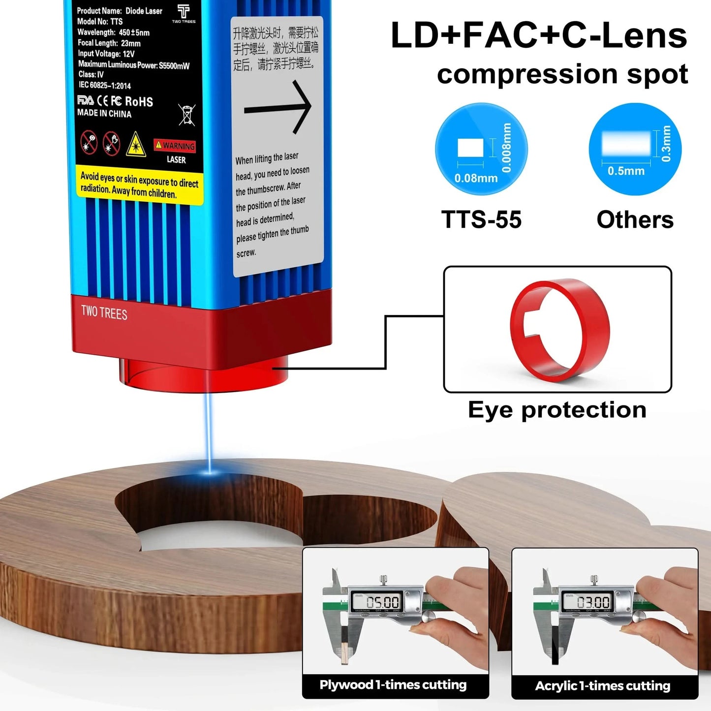 Twotrees 40W/80W Woodworking CNC Laser Engraver TTS PRO Wifi APP Control Metal Glass Ceramic Engraving Wood MDF Acrylic Cutting