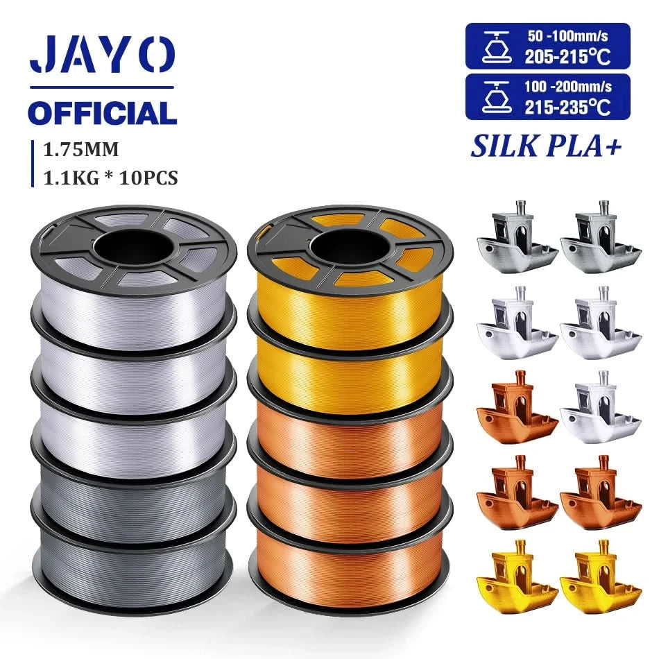 JAYO 3D Filament 1.75mm PLA / PLA Plus / PLA Meta/ Seiden-PLA+/PLA Matt 3D-Drucker-Filament 1.1KG Für FDM Multicolor Set 10 Rollen