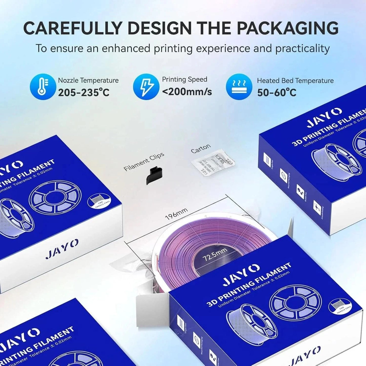 JAYO 3D Multicolor 4-Farben Seiden-PLA+-Filament-Bündel Seiden-PLA+-3D-Drucker-Filament 1,75 mm +/- 0,02 mm Glänzende Seidenstruktur 2 Rollen