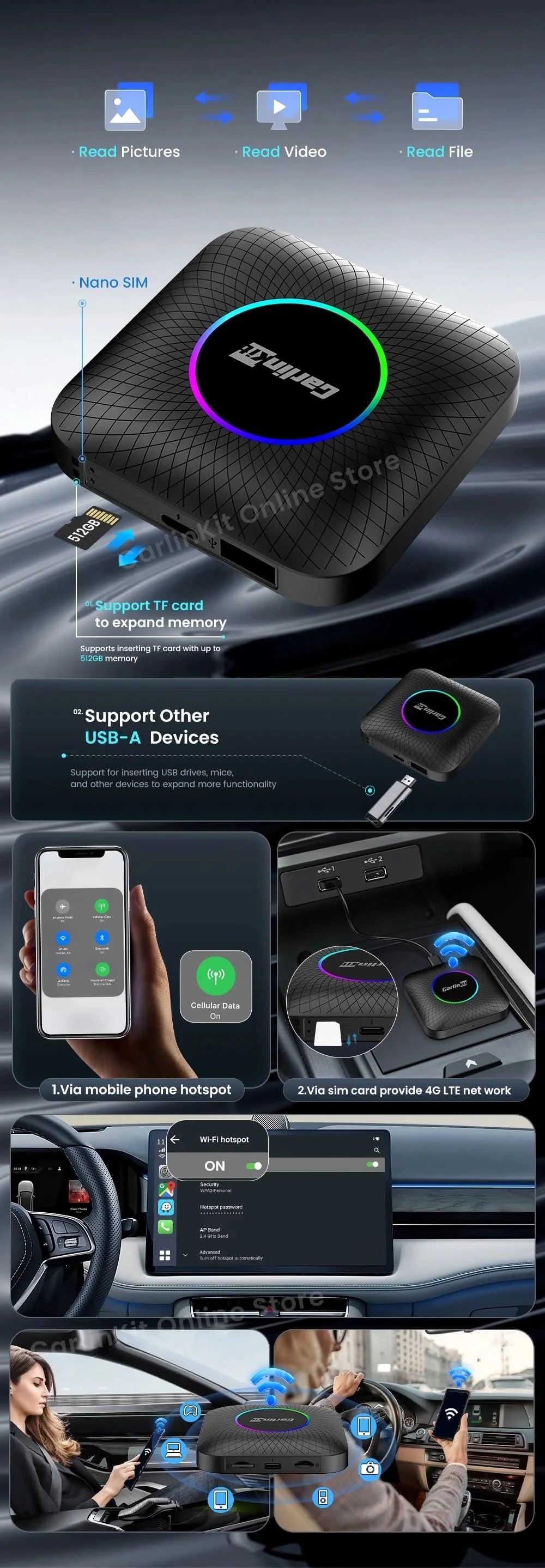 Carlinkit SDM660 Aibox Android 13 USB-A CarPlay Android Auto Wireless Adapter Unterstützt Online-Video Spotify Netflix Bluetooth Wifi