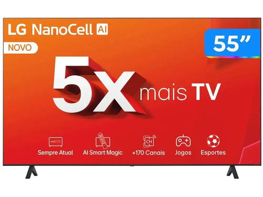 Smart TV 55 "4K LCD LED NanoCel LG 55NANO80TSA AI Processor Wi-Fi and Bluetooth 3 HDMI 2 USB