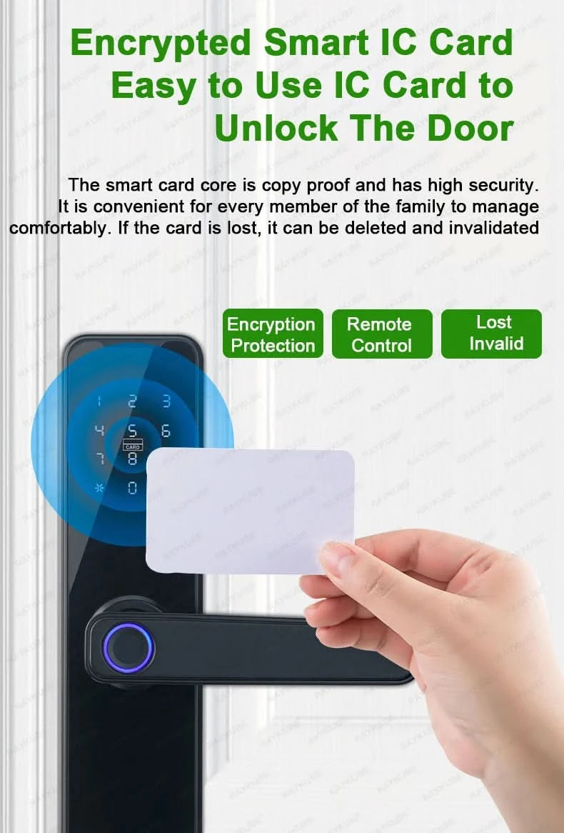Do Brasil RAYKUBE Black K7 Pro+ Tuya Bluetooth Biometric Fingerprint Door Lock Smart Digital Lock Tuya App Unlock Keyless Lock