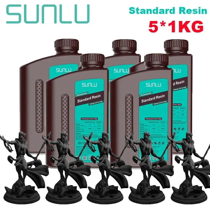 SUNLU 5KG ABS-Like/ Standard / Water-Wash/ 14K High Precision Resin 405nm Rapid UV-Curing Photopolymer Resin 1KG/Bottle