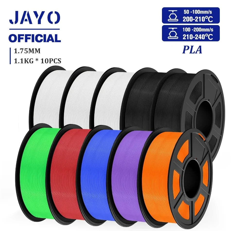 JAYO PLA Filament 1,75MM 10 Rollen/Set PLA 3D-Druckerfilament Multicolor für FDM 3D-Drucker Sauber gewickelte 3D-Druckmaterialien