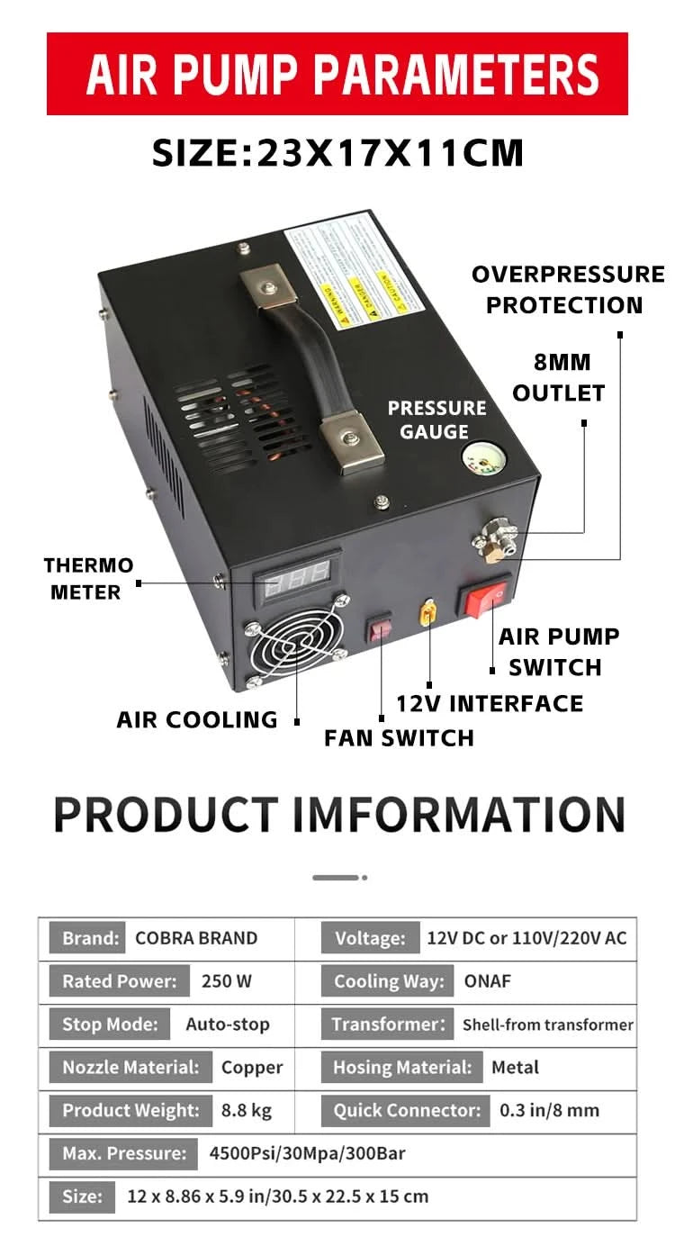 220V 12V PCP Luftkompressor 300Bar 4500psi Druckluftgewehr Tauchen Hochdruckpumpe 30MPA PCP Schießpumpe Inflator