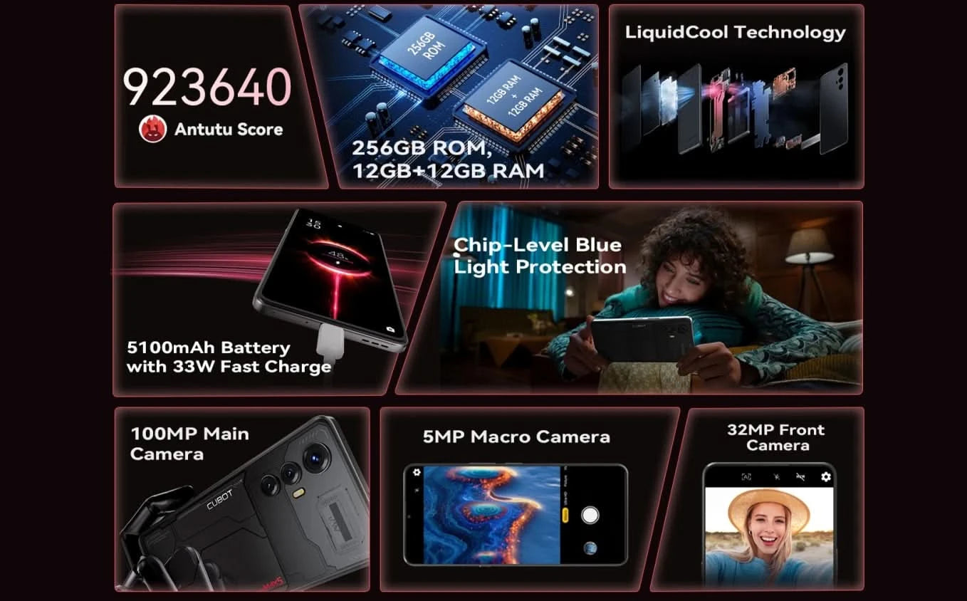 Gaming-Handys Cubot MAX 5, Helio Dimensity 8200 120Hz, 6,95" Display 100MP Kamera 12GB+256GB Kostengünstiges 5G Smartphone