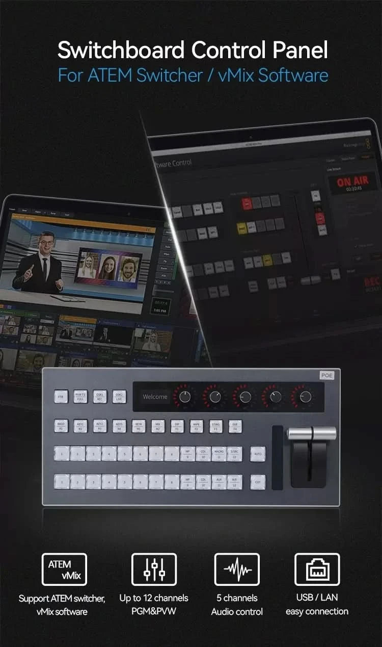 Atem controller black magic switchboard control panel livestream atem mini camera blackmagic vMix software video switcher