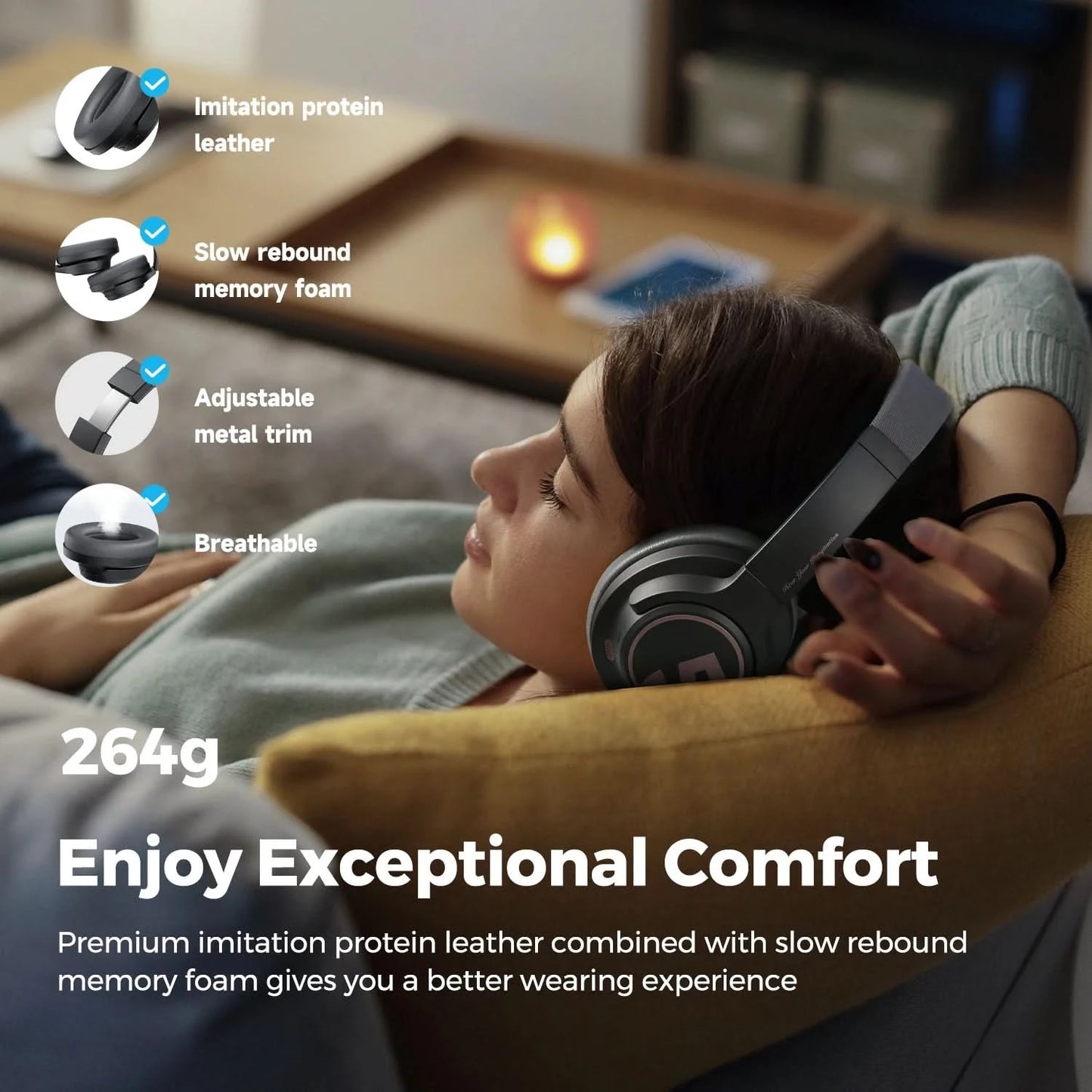 SoundPEATS Space Bluetooth Headphones Hybrid Active Noise Cancelling Wireless Headphone,123H Play,Mic,Multipoint Connection