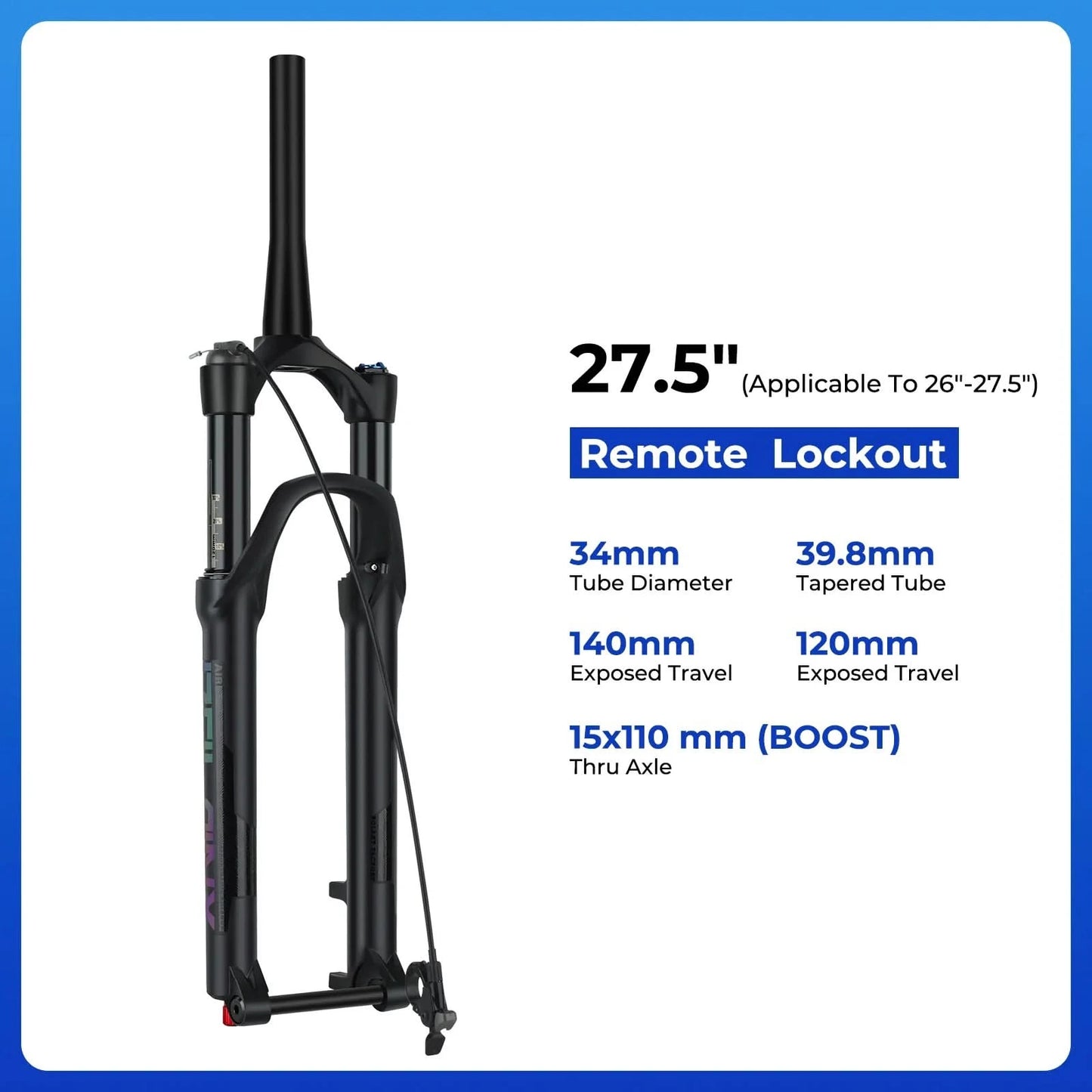 BOLANY 27.5/29inch Boost Bicycle Fork Thru Axle 100/110mm 34mm Tube Tapered Rebound Adjustment 120/140mm Travel Suspension Fork