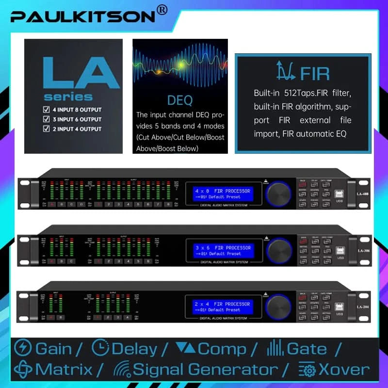 Paulkitson LA-408 Digital Professional Audio Processor Four In Eight Out 64 Bit DSP With Fir Speaker Stage Performance System