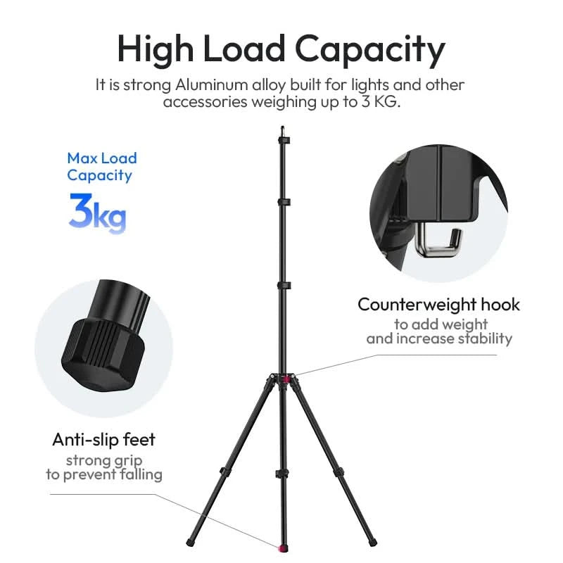 Ulanzi TT43 Reversible Leg Light Stand 1.9m Foldable Portable Light Stand Tripod for Max Load 3kg for DSLR Camera Smartphone