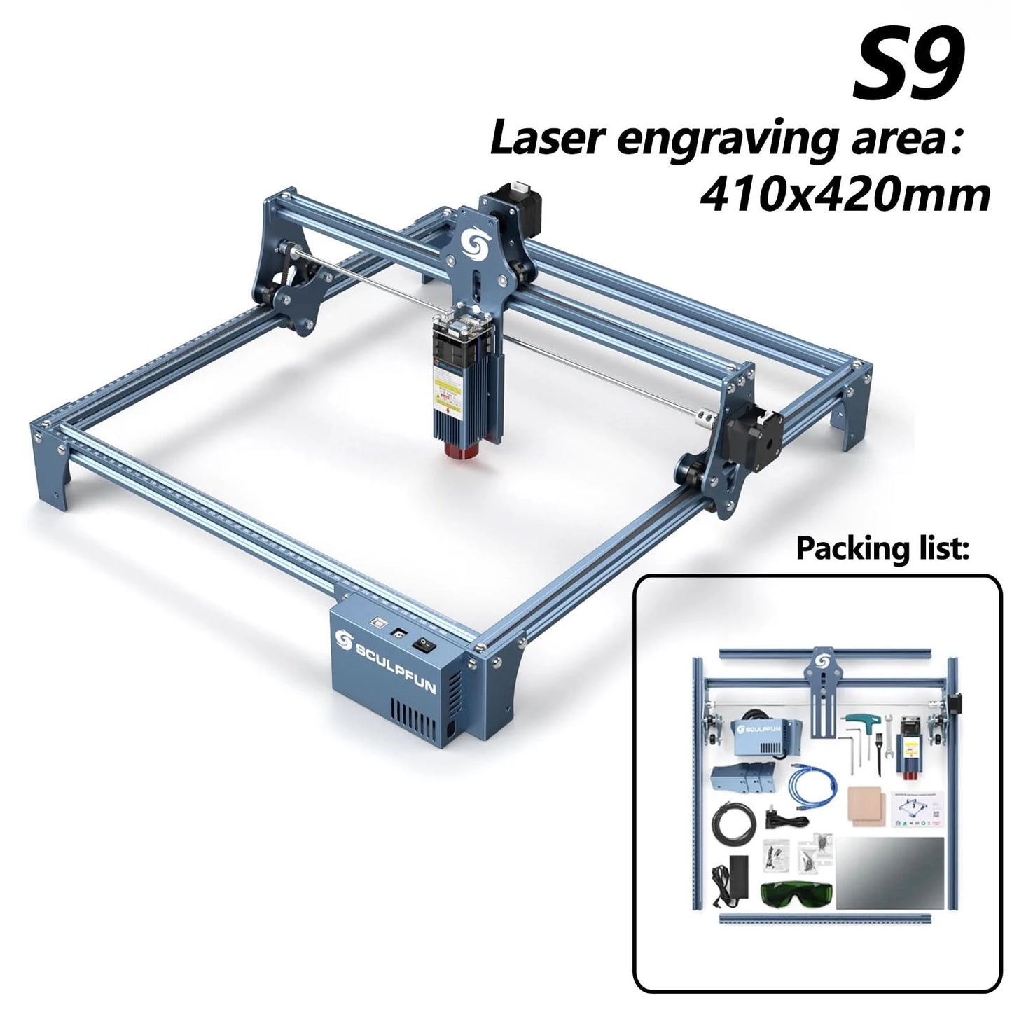 SCULPFUN S9 Lasermaschine 90W CO2 Laser-Effekt Gravur Schneidwerkzeug Hohe Genauigkeit 410x420mm Schnelle Montage