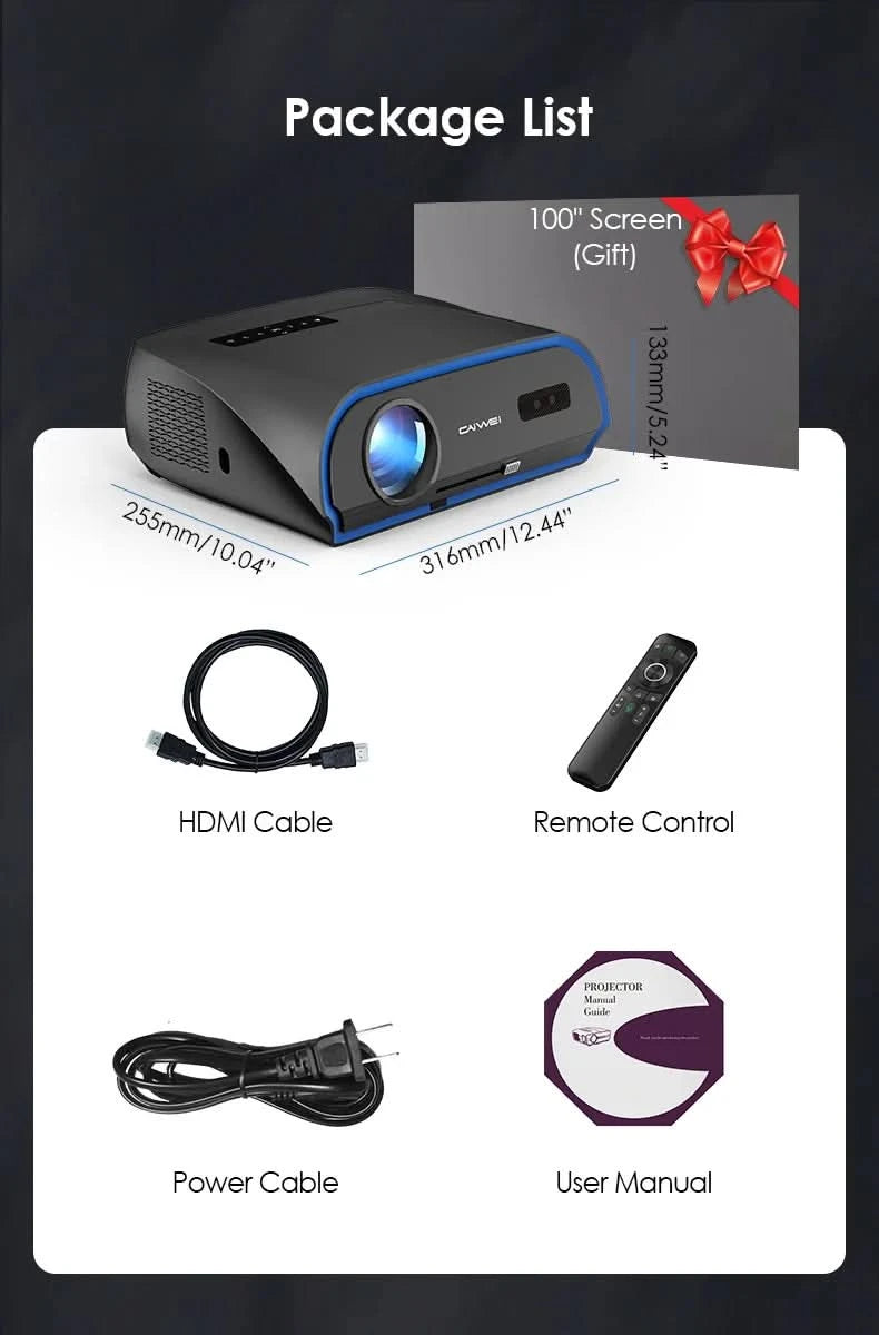 CAIWEI A10R Projektor 4K Android für Zuhause Full HD 1080P Autofokus Wifi 6 3500 ANSI Smart TV Tragbarer Beam-Projektor in Brasilien