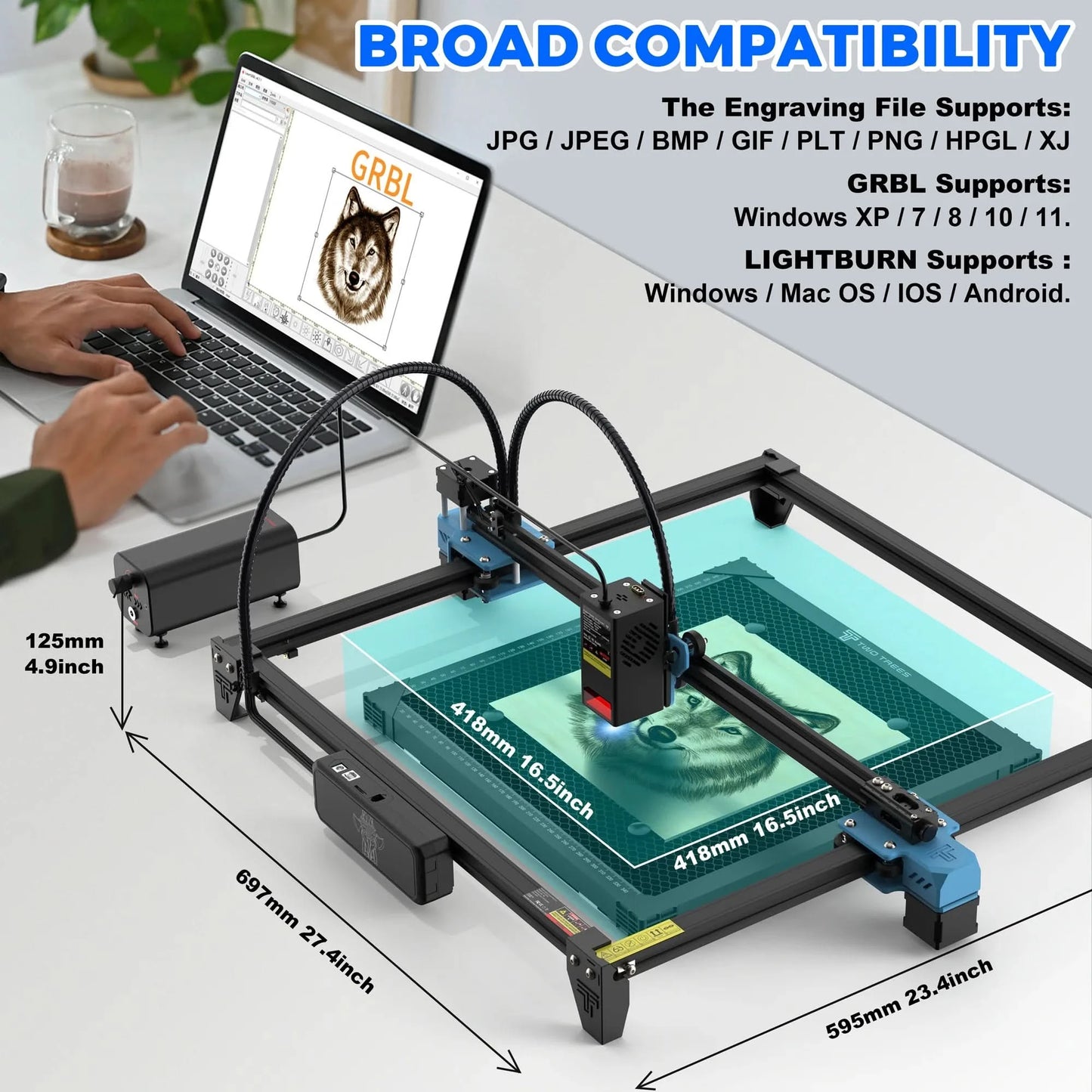 TwoTrees 130W CNC-Lasergravurmaschine TTS-20 PRO APP WLAN-Steuerung Glas Metall Lasergravierer Holz Lederschneidemaschine
