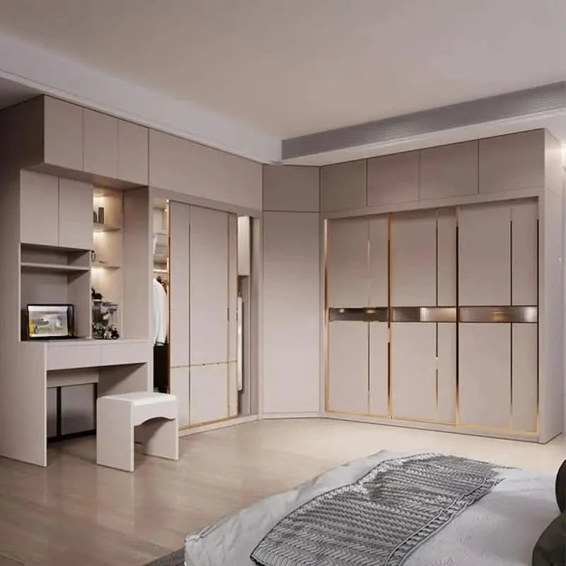 SchiebetürenschrankNordisches modernes Heim-Möbel Schlafzimmer Schreibtisch Kommode in einer Kombination Leichter Luxus-Eckkleiderschrank Möbel
