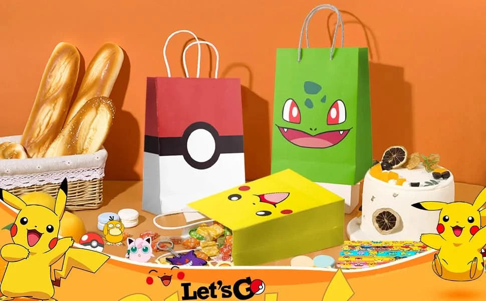 Pokémon-Geburtstagspartygeschenke für Kinder, 110-teiliges Pokémon-Partyzubehör – Pikachu-Geschenktüten, Abzeichen, Aufkleber usw. Pokémon-Partygeschenke