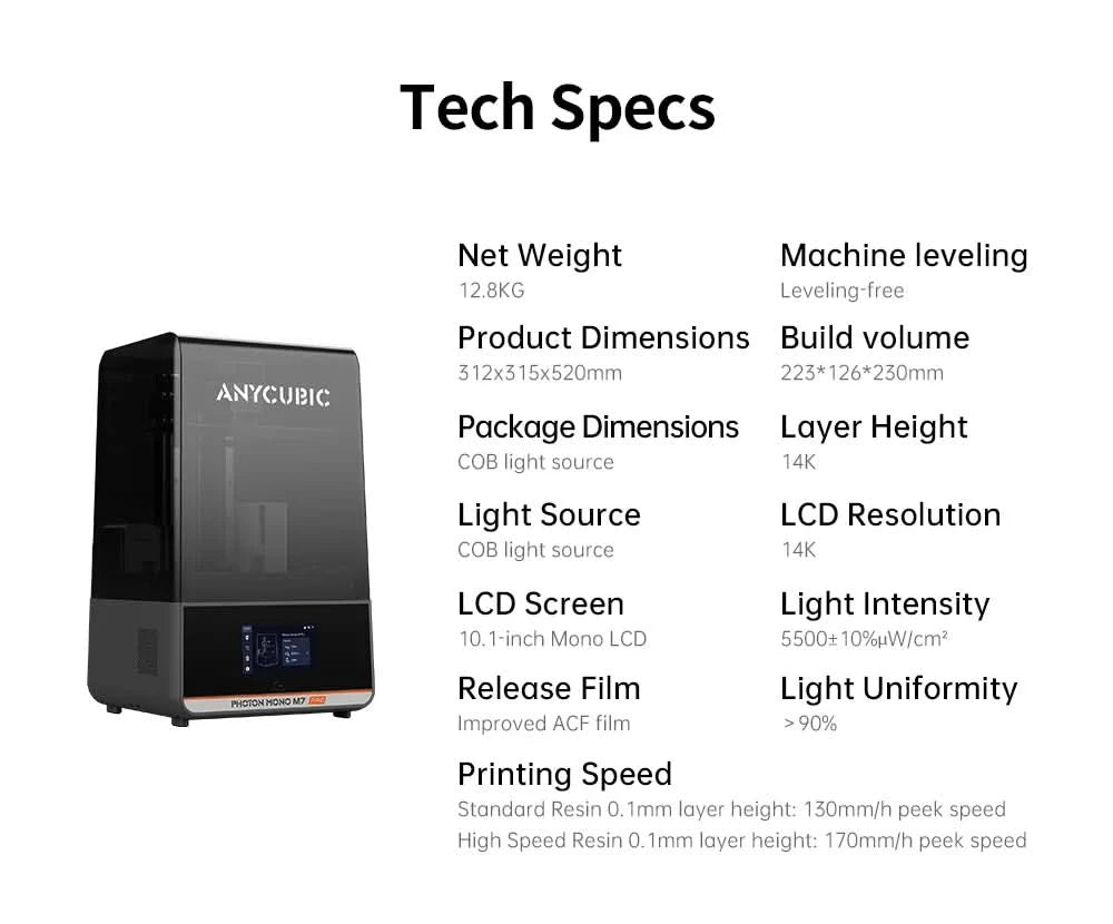ANYCUBIC Photon Mono M7 Pro 14K Geschwindigkeit bis zu 170 mm/h Mono MSLA 3D-Drucker 10,1'' LCD-Harz 3D-Drucker Größe 223*126*230mm
