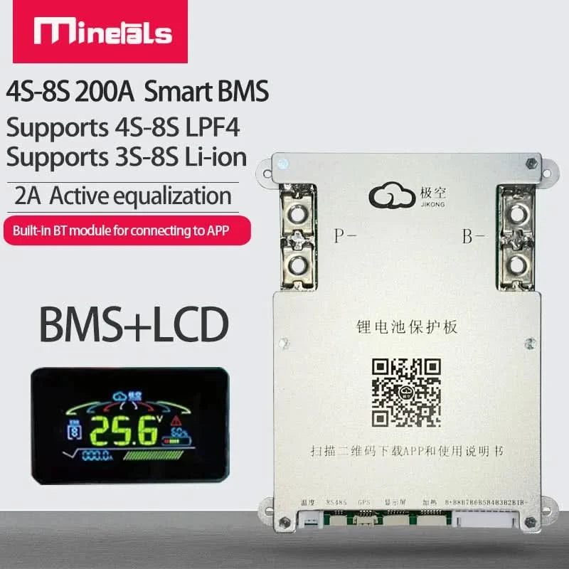 Jikong JK BMS 4S 5S 6S 7S 8S 200A Smart BMS 2A Aktiver Energieausgleich Eingebautes Bluetooth APP Unterstützung LCD 12V 24V 3S BMS