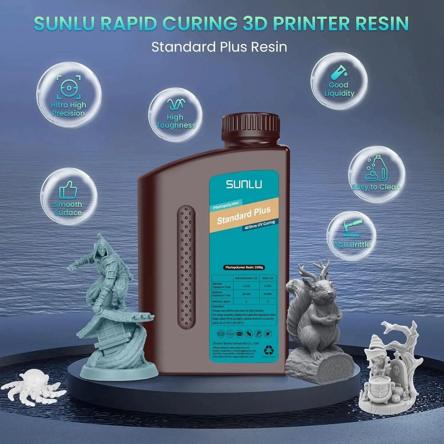 SUNLU 5KG Standard Plus/14K Standard Harz 1KG/Flasche 405nm schnellhärtendes UV-Photopolymerharz für LCD 3D-Druckermaterial