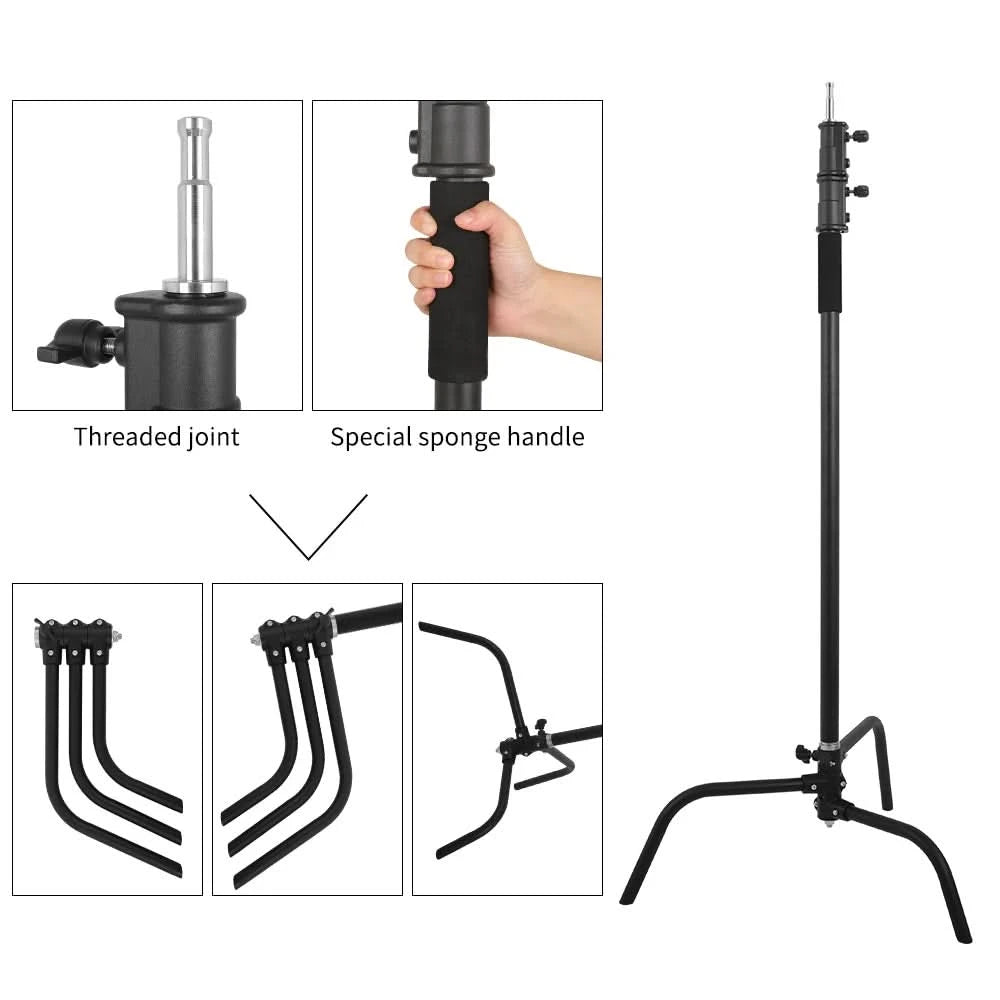 SH 2.6M/3.3M Black Stainless Steel Century Foldable Light Stand Tripod Magic Leg Photography C-Stand For Spot Light,Softbox