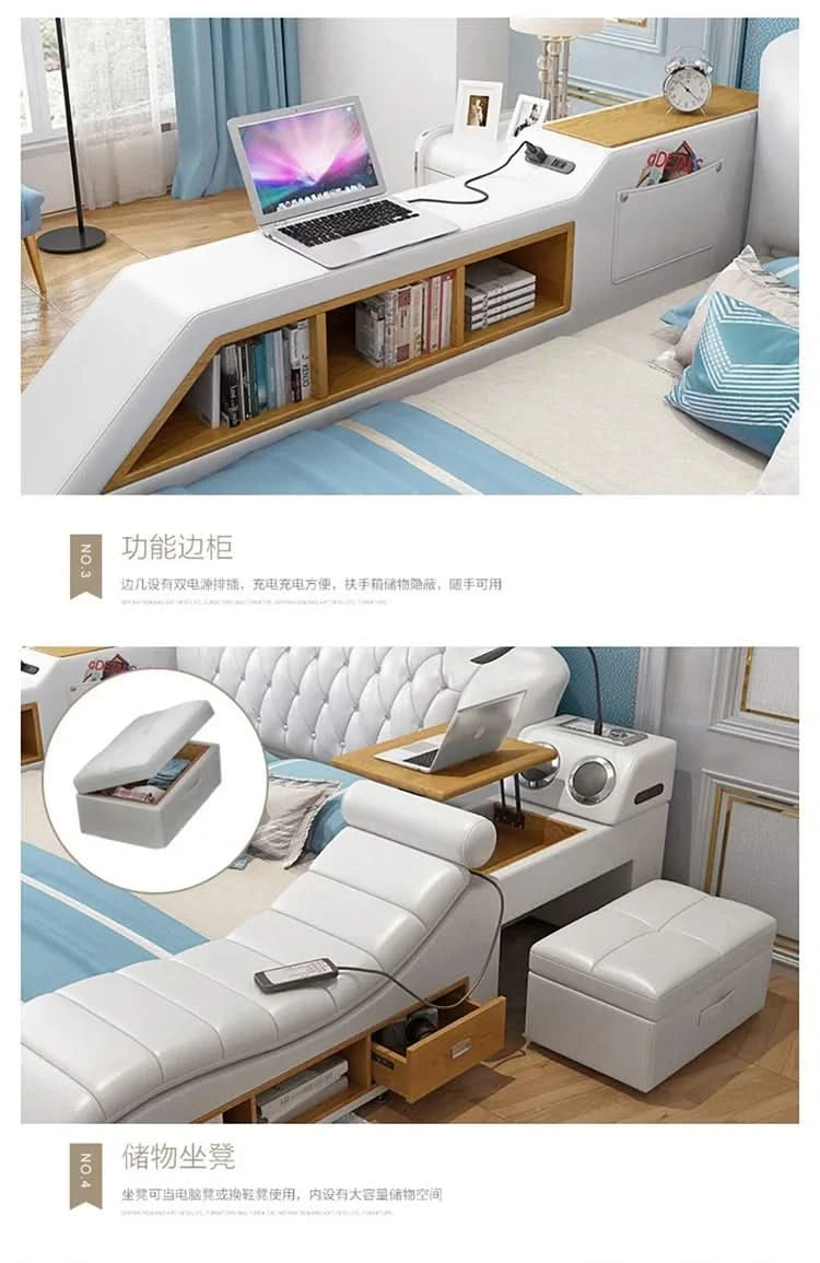 Headboard Storage Double Bed Queen Drawers King Size Smart Bed Luxury Princess Modern Letto Matrimoniale Bedroom Furniture