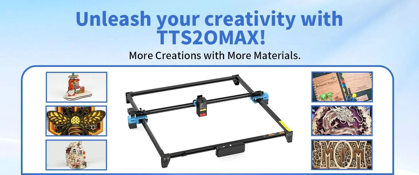 Twotrees TTS-20 Max Metall-Lasergravurmaschine 600x600mm Arbeitsbereich Laserschneidmaschine zum Schneiden von MDF Acryl Leder Holz