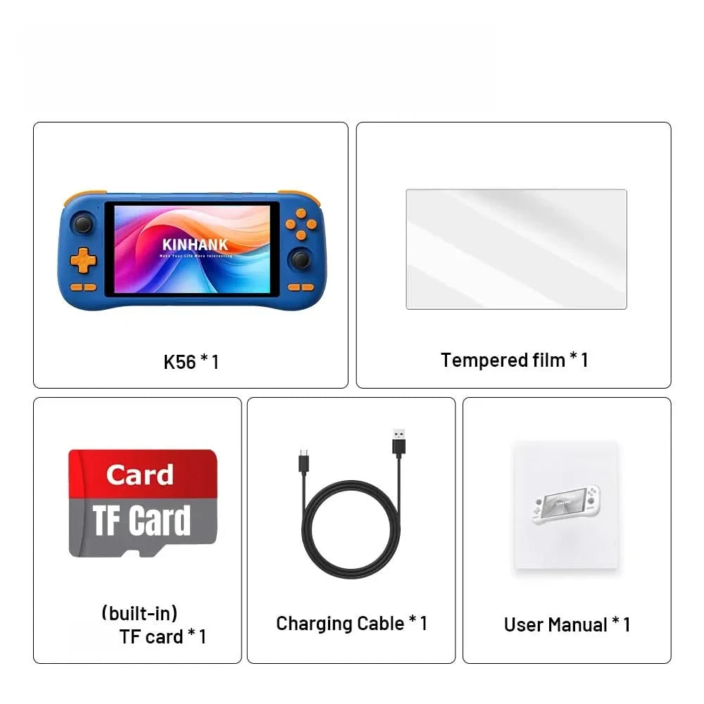 KINHANK K56 Handheld-Spielekonsole 5,5 Zoll Touchscreen 50 Emulatoren für Android 14 PS1/PSP/DC/SS 5000mAh WIFI5 Retro-Game-Player
