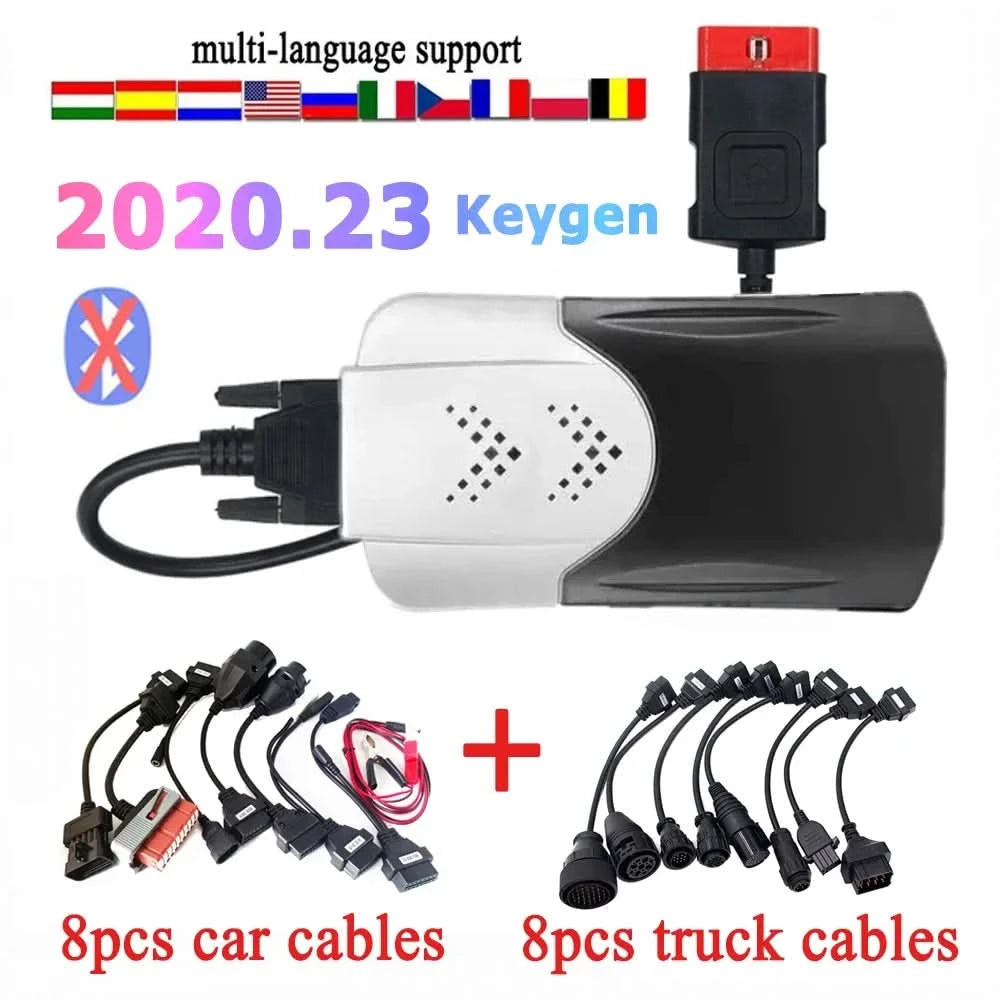 2020.23 VD DS150E CDP Bluetooth for Tnesf Delphis Orpdc Diagnostic Tools OBD2 Scanner+8 Car Cables+8 Truck Cables