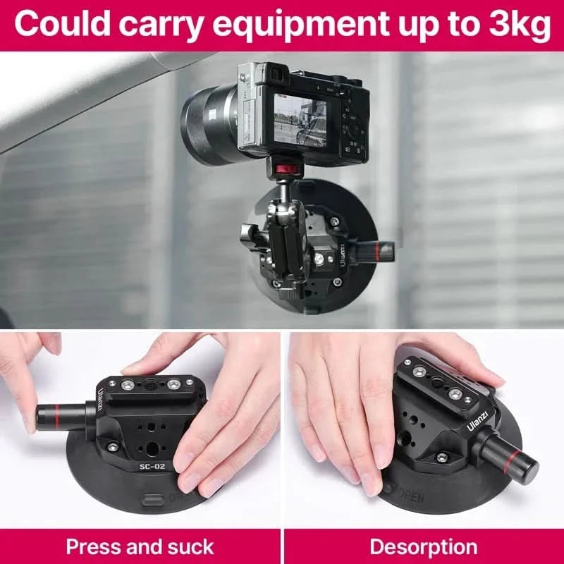 Ulanzi Auto-Handy-Action-Kamerahalterung Handpumpe Saugnapf 360° verstellbar 1/4" für GoPro für Insta360 DJI Action Smartphone