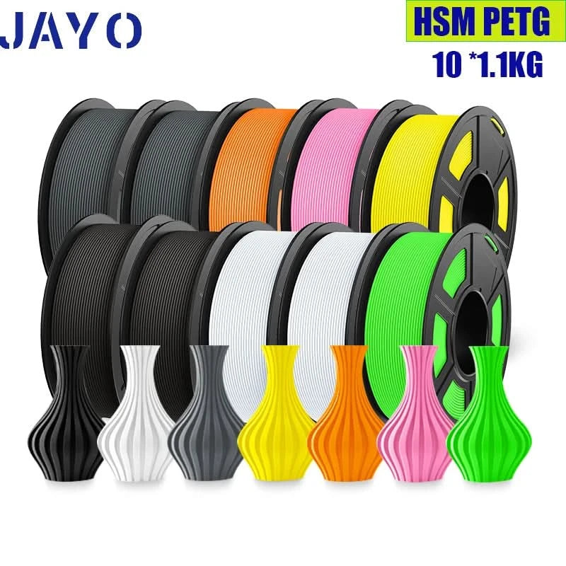 JAYO High Speed Matte PETG Multiple Colors Mixed 10 Rolls Filament 175mm Non-toxic Bubble Free Smooth Suitable for 3D Printi