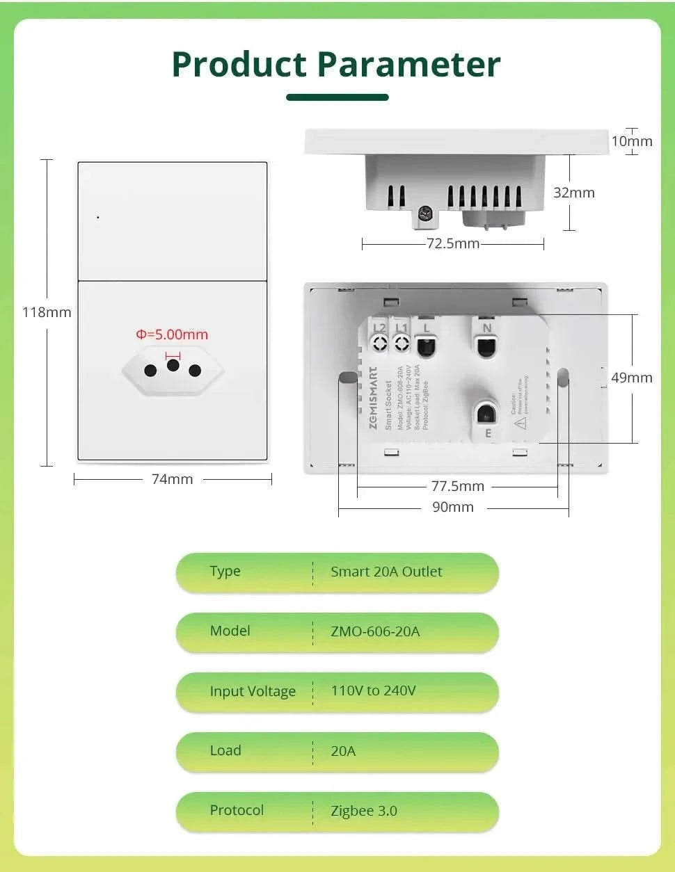 Zemismart Matter Zigbee Hub Work with Tuya Homekit Smartthings Google Home Zigbee Brazil Socket Outlet Smart Wall Tomada 10A 20A