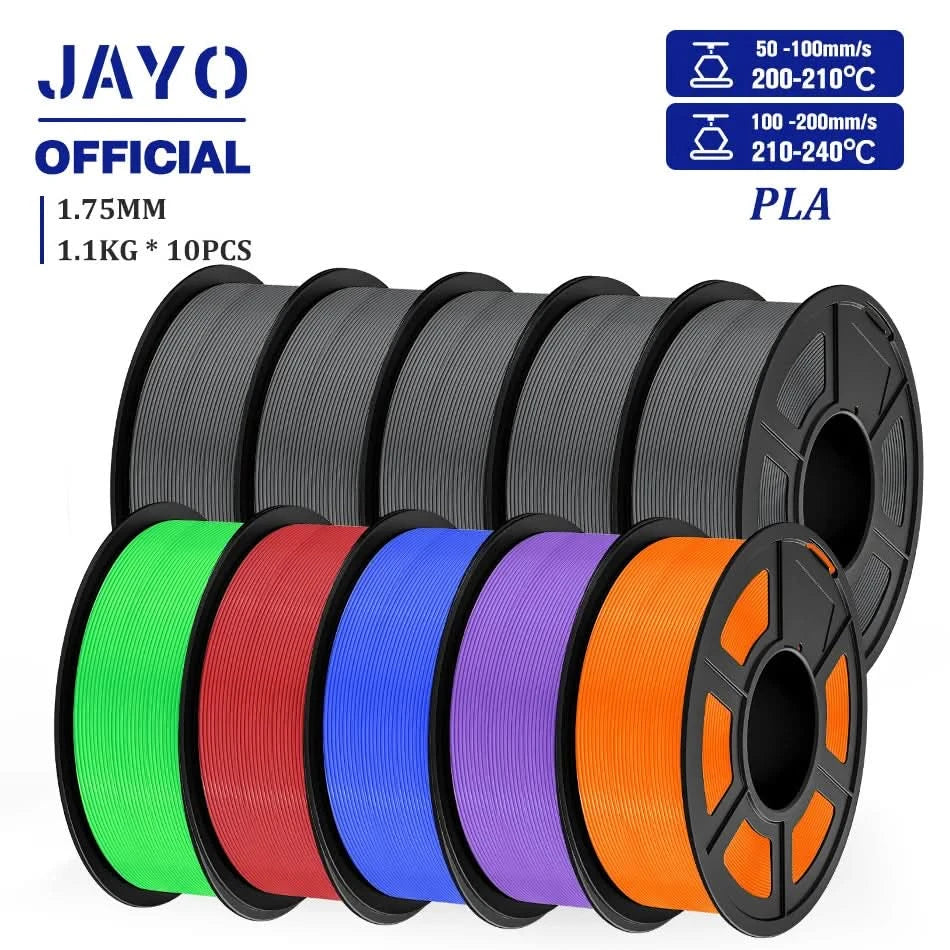 JAYO PLA Filament 1,75MM 10 Rollen/Set PLA 3D-Druckerfilament Multicolor für FDM 3D-Drucker Sauber gewickelte 3D-Druckmaterialien