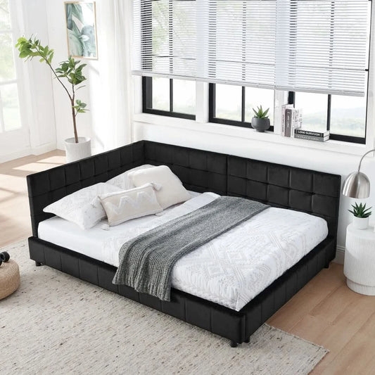 Full Size Upholstered Tufted Bed Frame, Sofa Bed Frame With Comfortable Backrest And Armrests, Full Size Bed For Bedroom