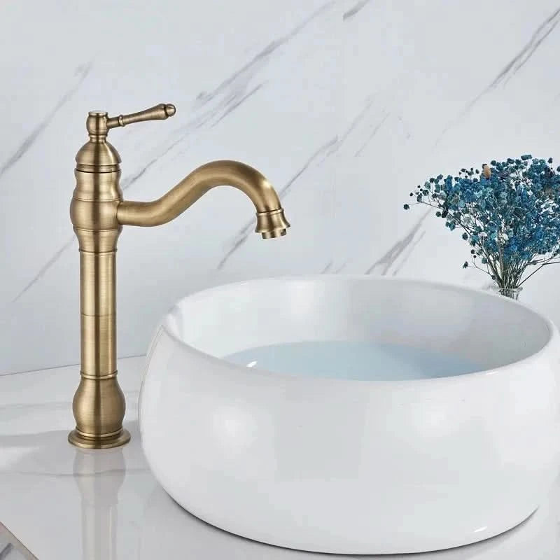 Bathroom Basin Sink Faucet Mixer Tap Single Handle Single Hole Brass Hot/Cold Water Palace Style Deck Mount Retro Faucet