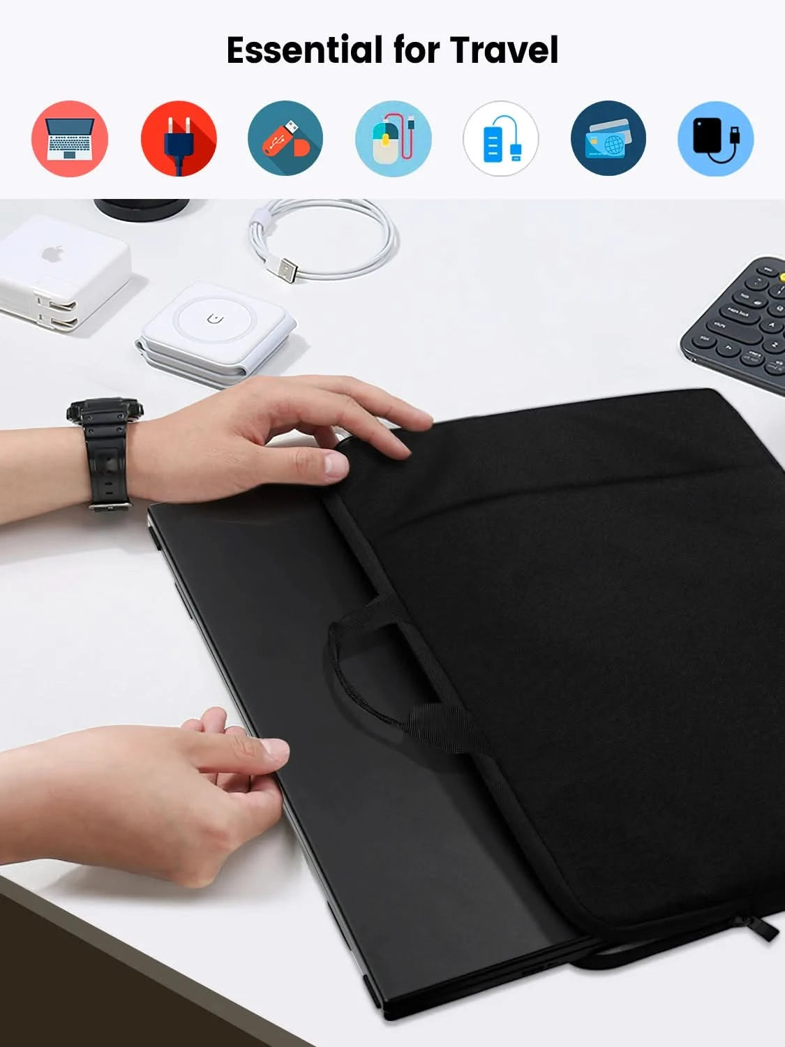 Waterproof Laptop Sleeve 24 inch for UPERFECT Portable Monitor UMAX 24 23 22 Touchscreen Computer Cover Bag with Large Side Pock