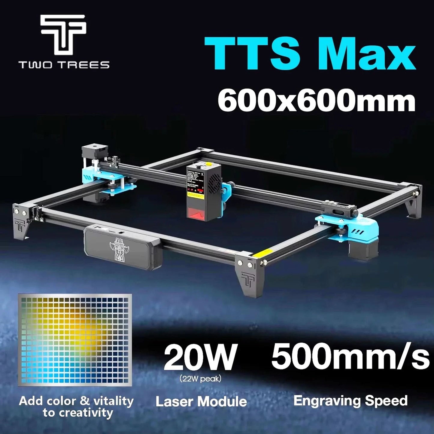 Twotrees TTS-20 Max Metall-Lasergravurmaschine 600x600mm Arbeitsbereich Laserschneidmaschine zum Schneiden von MDF Acryl Leder Holz