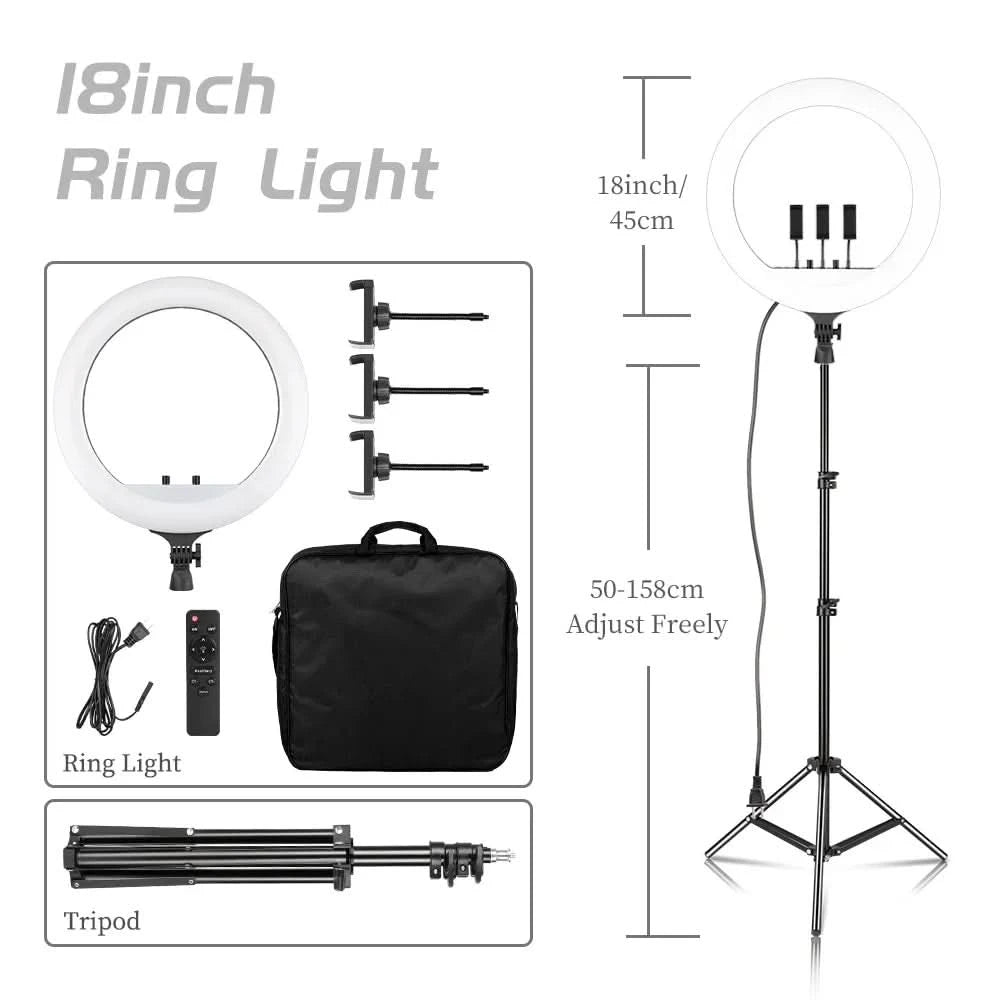 SH 18 Zoll Drehknopfringlicht LED Selfie Video Lampe mit Stativ Handyhalterung für YouTube Live Beleuchtung Foto Fotostudio